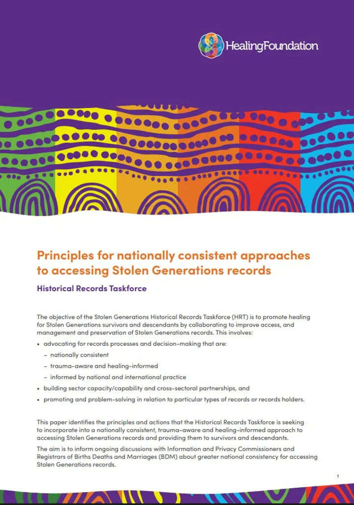 Principles for a Nationally Consistent Approach to Accessing for Stolen Generations Records 