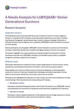  RESEARCH SNAPSHOT - A Needs Analysis for LGBTQIASB+ Stolen Generations Survivors